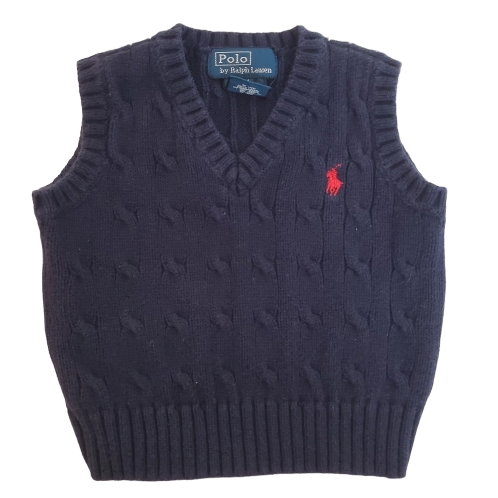Polo Ralph Lauren Sweater Vest Boys 9 mo Navy blue V-neck Cotton Preppy Classic